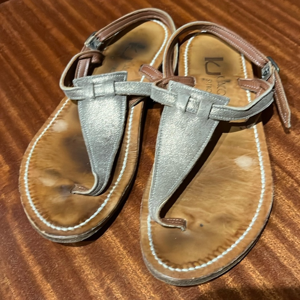 Metallic flat leather sandals by K Jacques